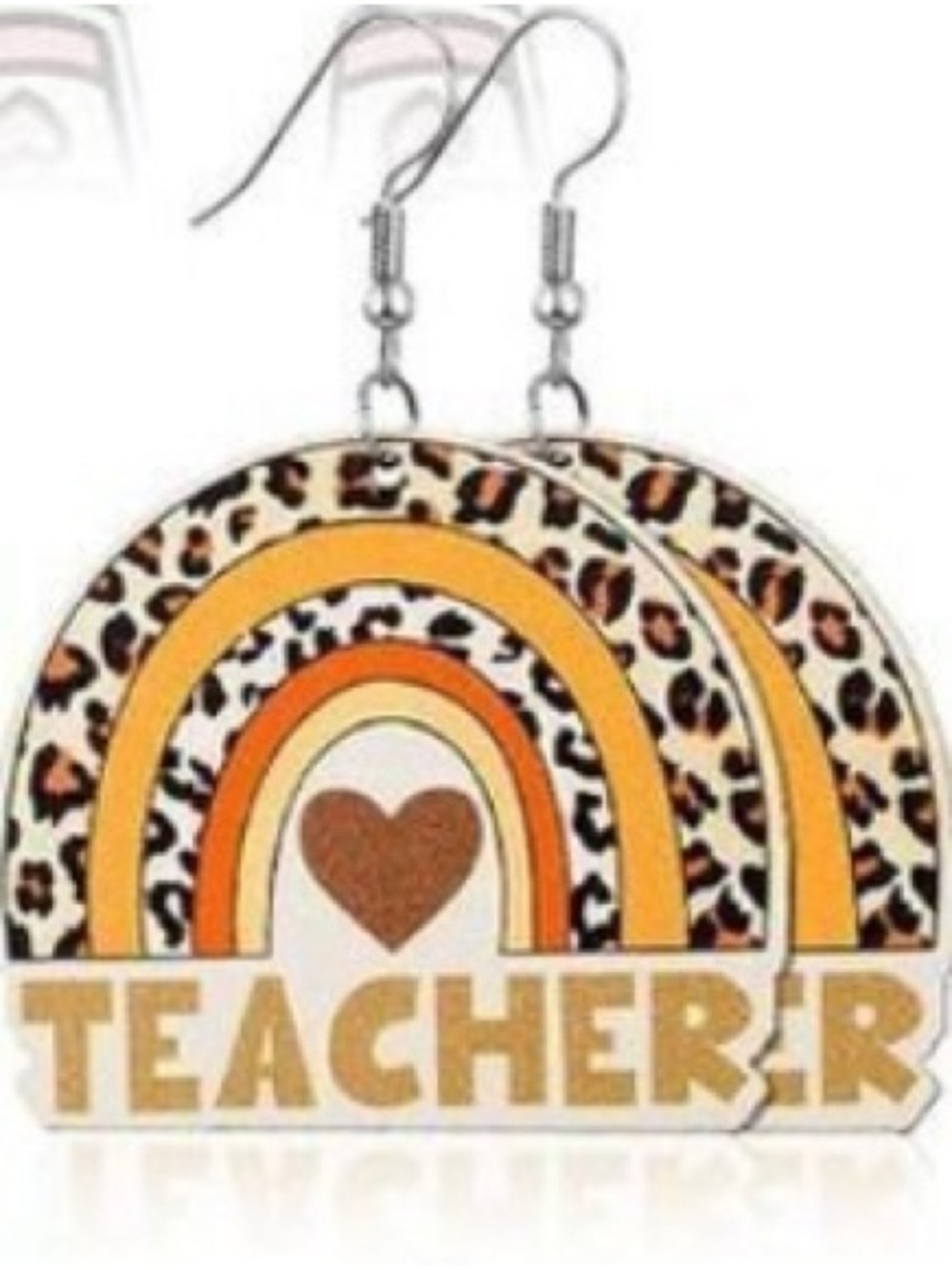 Teacher Rainbow Leopard Print Dangle Earrings - Orange & Brown